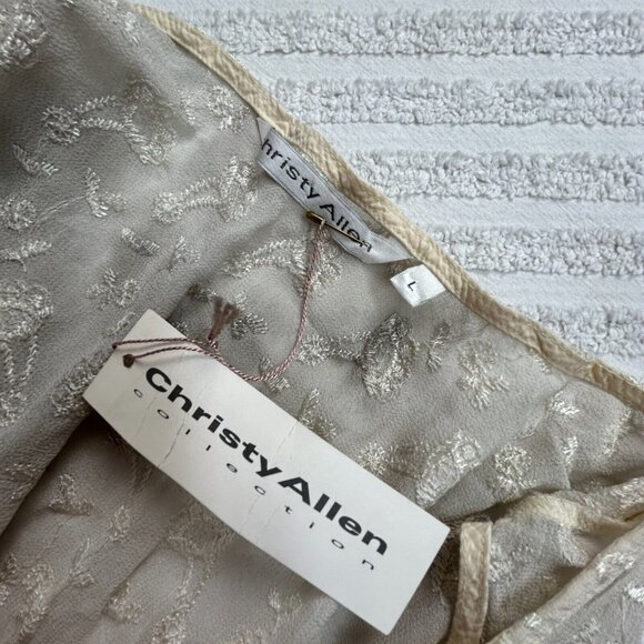 Christy Allen Womens Top Large Ivory Blouse Sleeveless Embroidered Floral NWT - Picture 3 of 10
